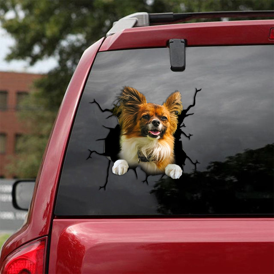 [th0758-snf-tpa]-papillon-crack-car-sticker-dogs-lover