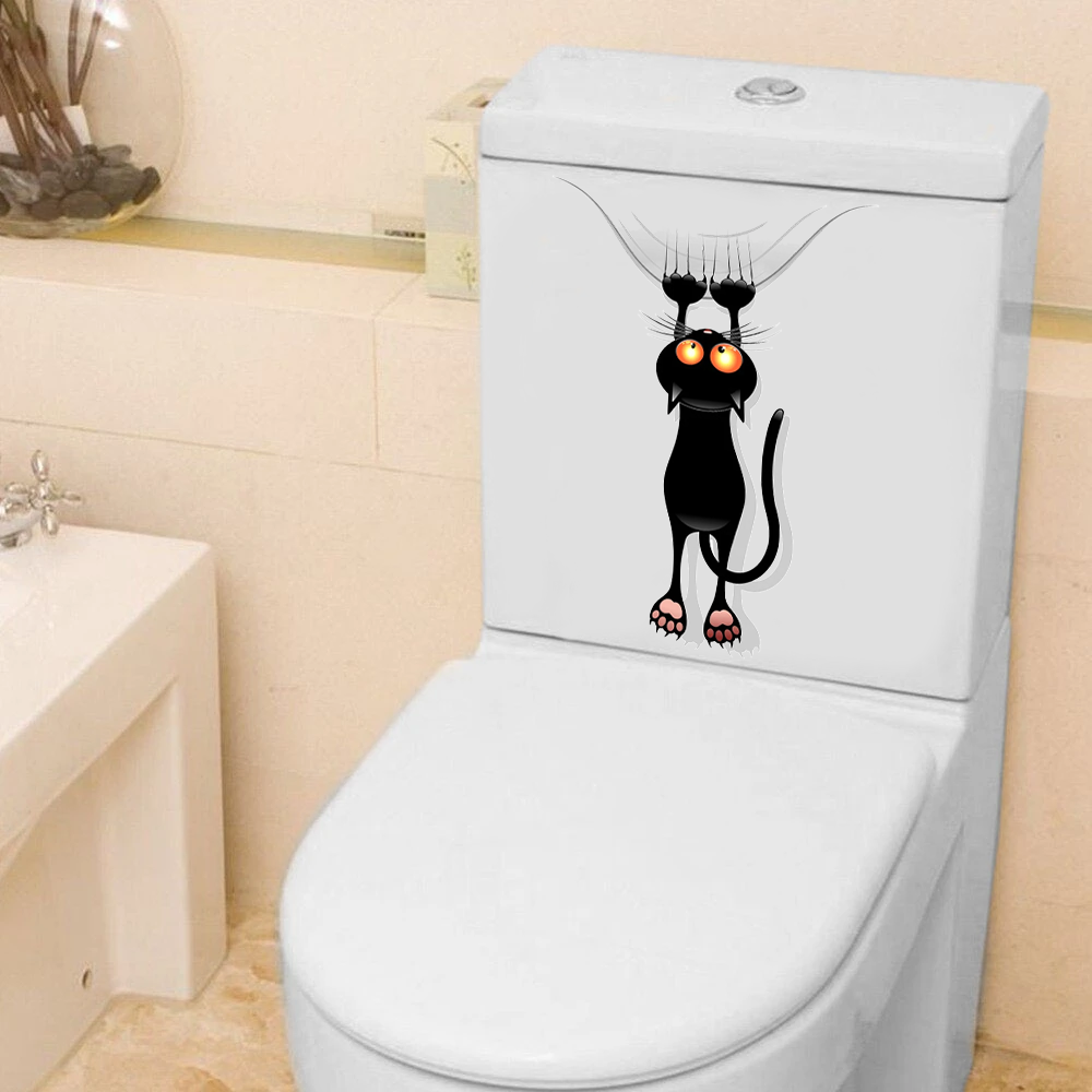 [sk0217-snf-hnd] Funny Black Cats Toilet Sticker Lover - Camellia Print