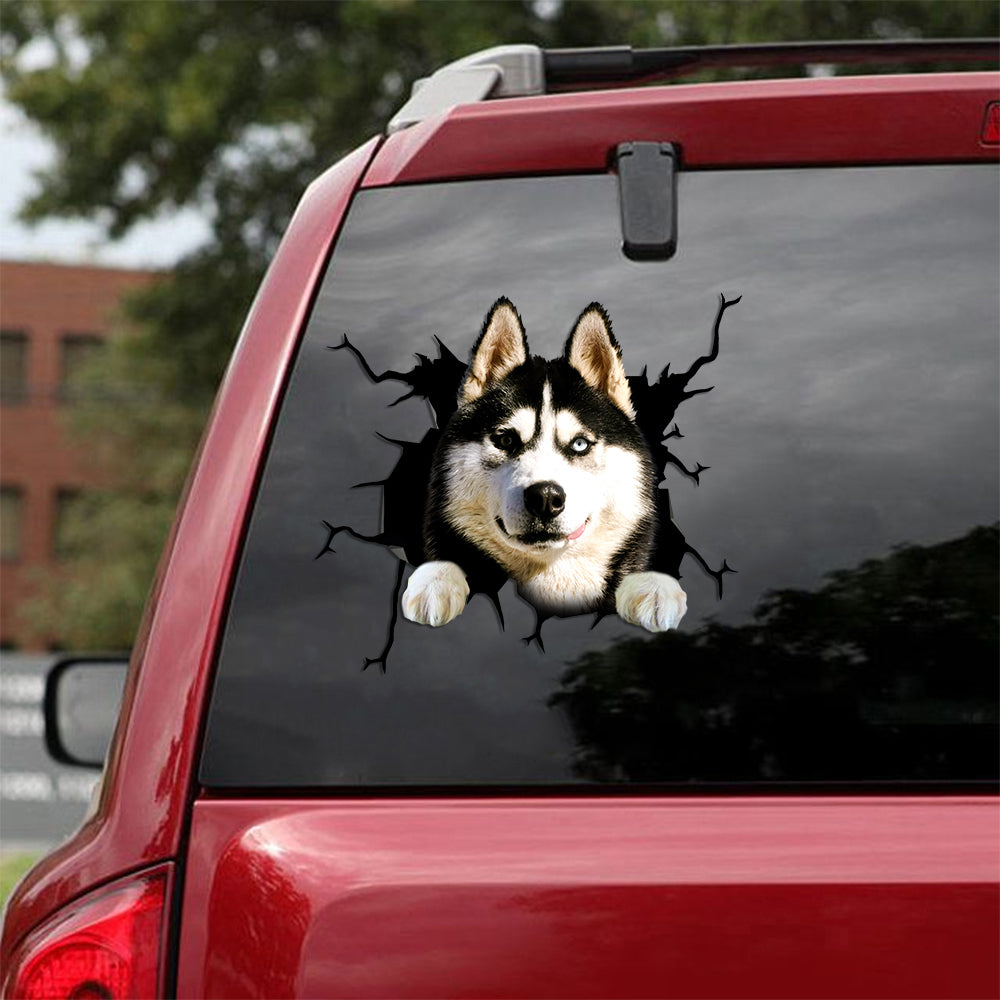 [th0790-snf-tpa]-siberian-husky-crack-car-sticker-dogs-lover