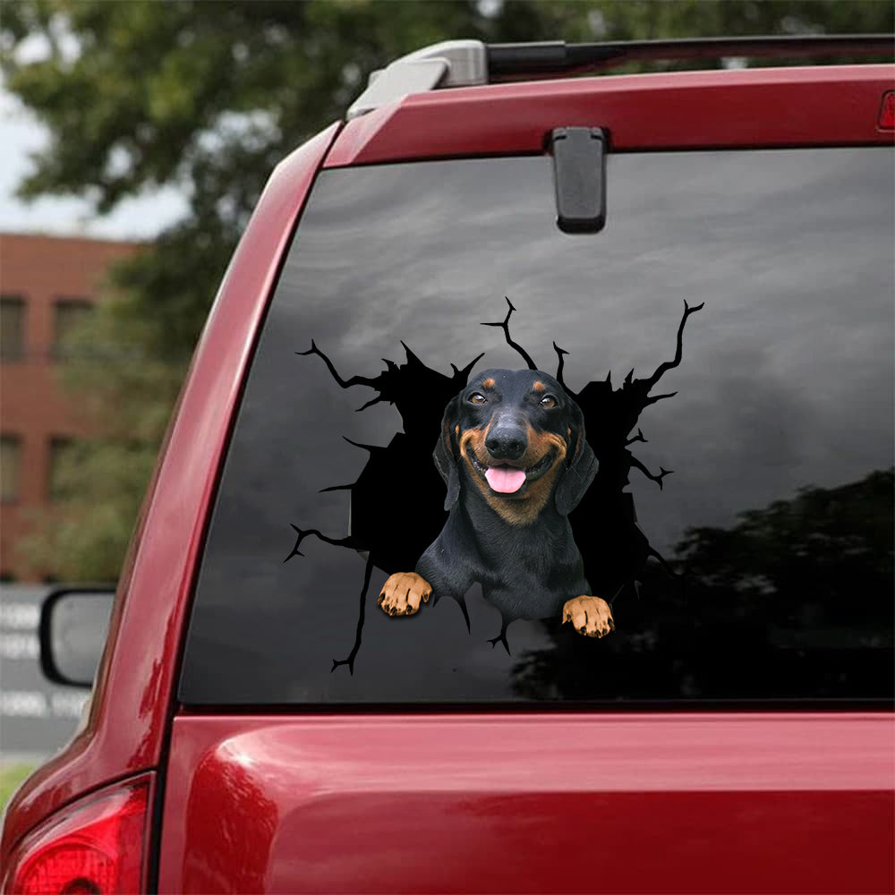 [sk1046-snf-tnt]-dachshund-crack-car-sticker-dogs-lover