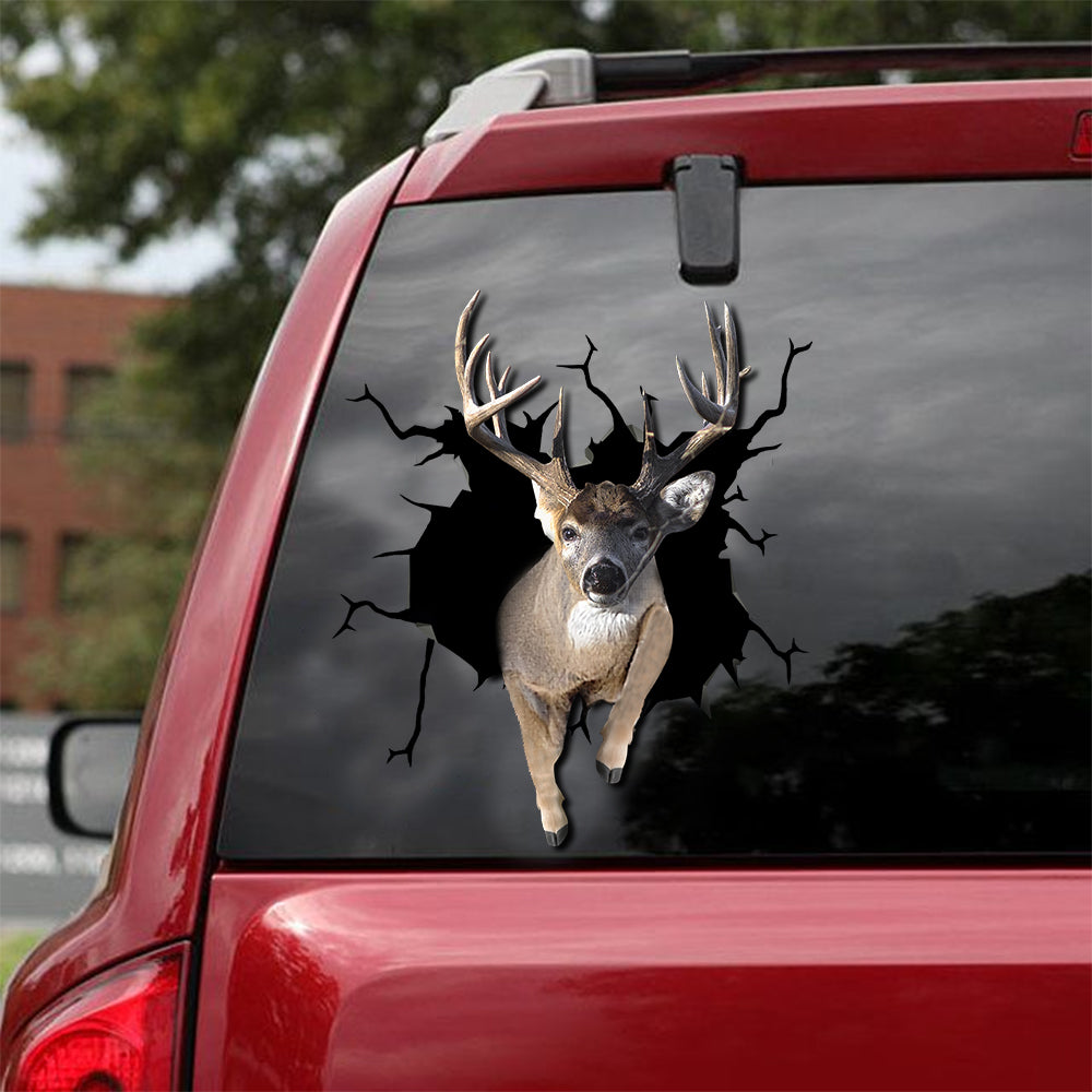 [sk1533-snf-tnt]-deer-crack-car-sticker-hunting-lover