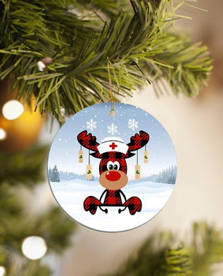 [sk0321-pw-ornm-tnt] Ornament Reindeer Nurse Gift For Christmas Decorate The Pine Tree - Camellia Print