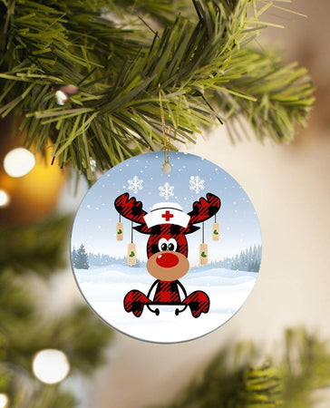 [sk0321-pw-ornm-tnt] Ornament Reindeer Nurse Gift For Christmas Decorate The Pine Tree - Camellia Print