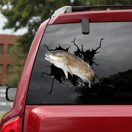 [sk1141-snf-ptd]-redfish-crack-car-sticker-fishing-lover