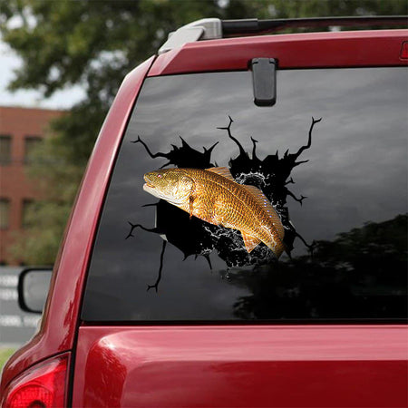 [sk1142-snf-ptd]-redfish-crack-car-sticker-fishing-lover