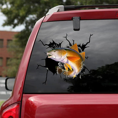 [sk1143-snf-ptd]-redfish-crack-car-sticker-fishing-lover