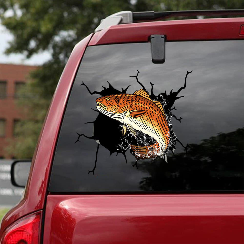 [sk1146-snf-ptd]-redfish-crack-car-sticker-fishing-lover