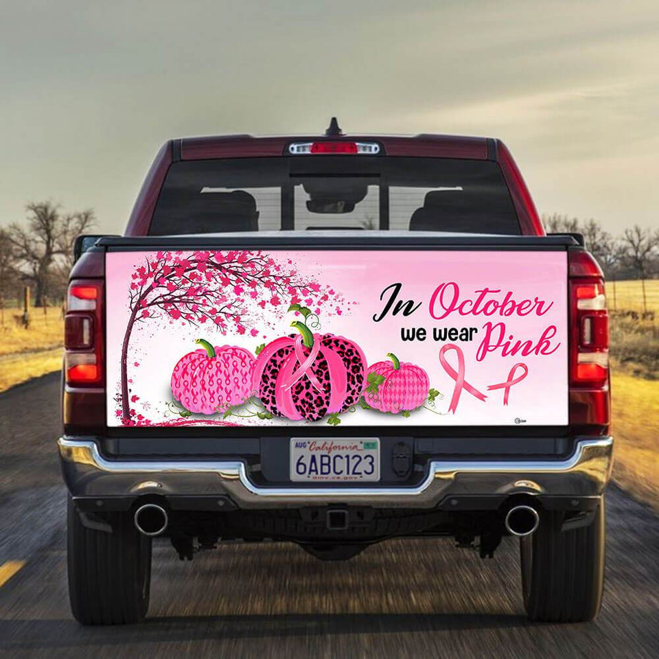 Breast Cancer Awareness truck Tailgate Decal Sticker Wrap In October We Wear Pink Tailgate Wrap Decals For Trucks