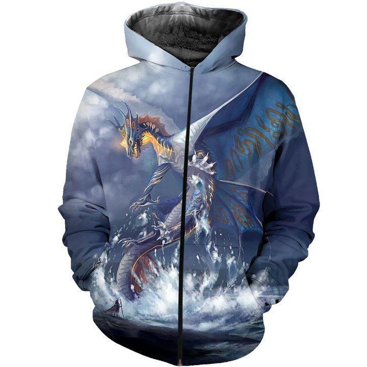 3D ALL OVER PRINTED BLUE DRAGON HOODIE