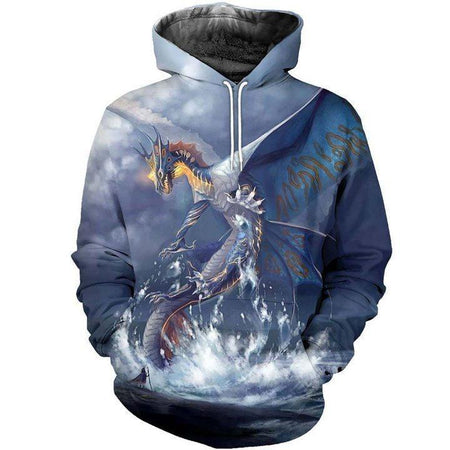 3D ALL OVER PRINTED BLUE DRAGON HOODIE