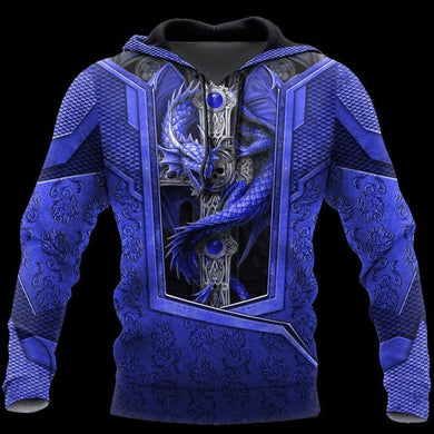 3D TATTOO AND DUNGEON DRAGON HOODIE blue