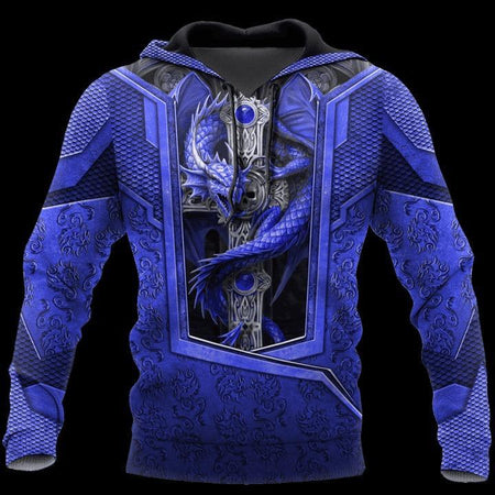 3D TATTOO AND DUNGEON DRAGON HOODIE blue