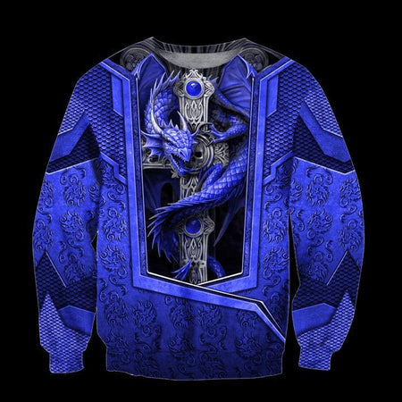 3D TATTOO AND DUNGEON DRAGON HOODIE blue