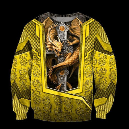 3D TATTOO AND DUNGEON DRAGON HOODIE yellow