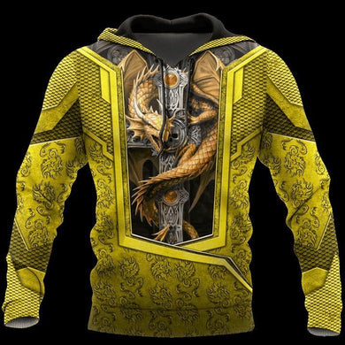 3D TATTOO AND DUNGEON DRAGON HOODIE yellow