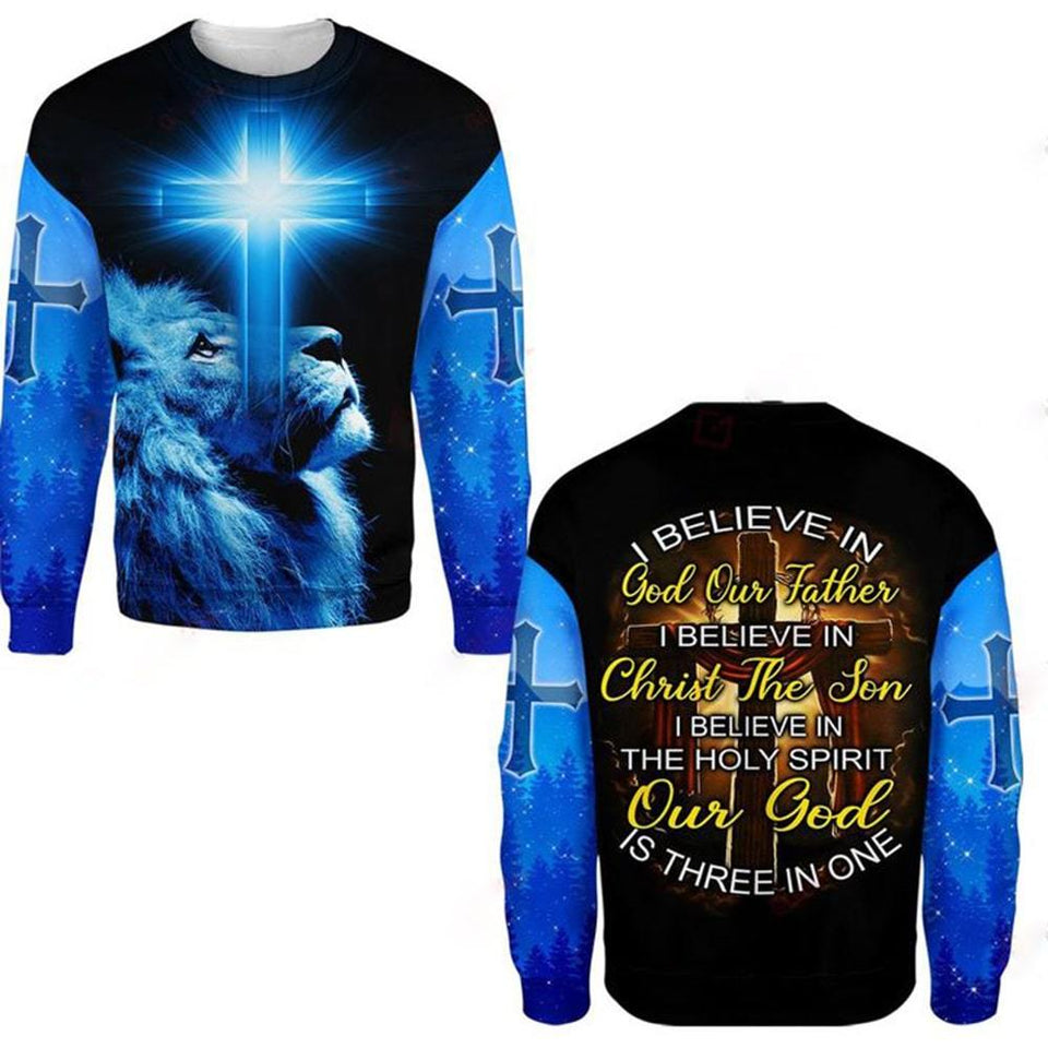 I BELIEVE IN GOD OUR FATHER I BELIEVE IN CHRIST THE SON I BELIEVE IN THE HOLY SPIRIT OUR GOD IS THREE IN ONE ALL OVER PRINTED SHIRTS DH01042107