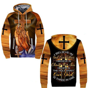 I BELIEVE IN GOD OUR FATHER I BELIEVE IN CHRIST THE SON I BELIEVE IN THE HOLY SPIRIT OUT GOD IS THREE IN ONE ALL OVER PRINTED SHIRTS 080121