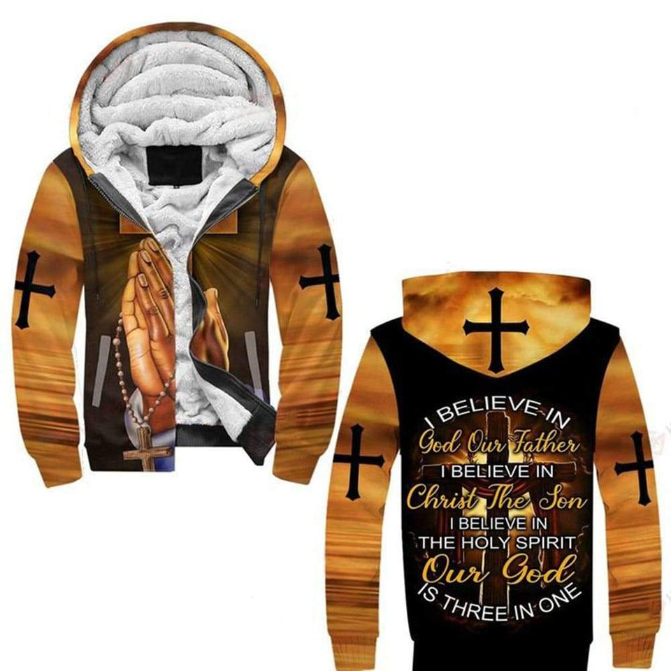 I BELIEVE IN GOD OUR FATHER I BELIEVE IN CHRIST THE SON I BELIEVE IN THE HOLY SPIRIT OUT GOD IS THREE IN ONE ALL OVER PRINTED SHIRTS 080121