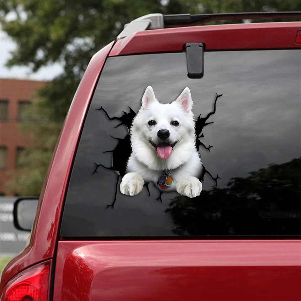 [th0374-snf-tpa]-american-eskimo-crack-car-sticker-dogs-lover