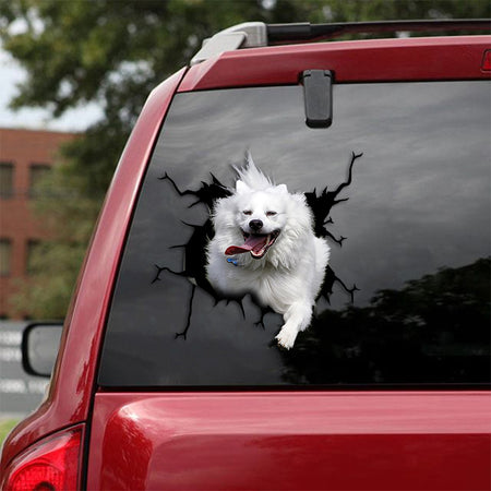 [th0375-snf-tpa]-american-eskimo-crack-car-sticker-dogs-lover