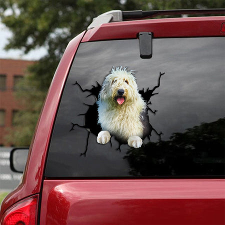 [th0486-snf-tpa]-old-english-sheepdog-crack-car-sticker-dogs-lover