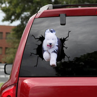 [th0487-snf-tpa]-old-english-sheepdog-crack-car-sticker-dogs-lover