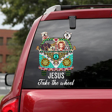 [sk0319-snf-ptd] Hippie life JS take the wheel car Sticker dogs Lover - Camellia Print