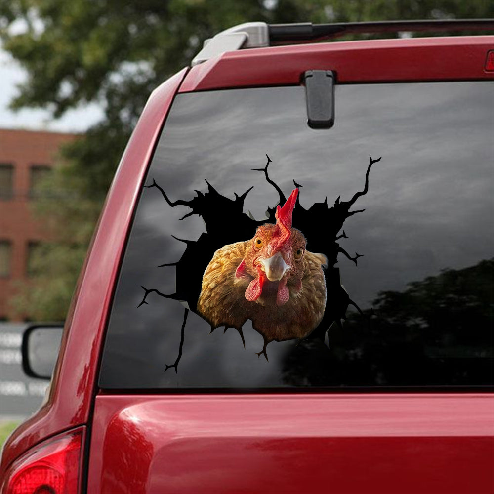 [sk1060-snf-lad]-chicken-crack-car-sticker-animals-lover