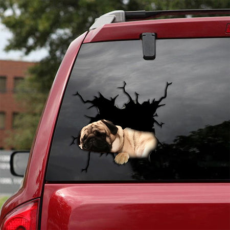 [th0075-snf-tpa]-pug-crack-car-sticker-dogs-lover