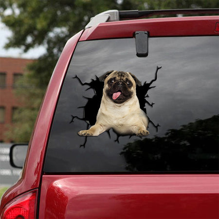 [th0535-snf-pta]-pug-crack-car-sticker-dogs-lover