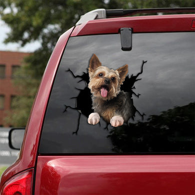 [th0561-snf-tpa]-yorkshire-crack-car-sticker-dogs-lover