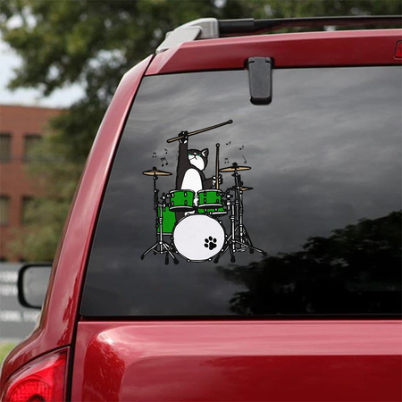 [sk0365-snf-hnd] Funny Cats Drum Car Sticker Cats lover - Camellia Print