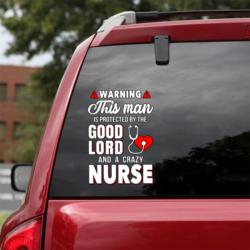 [sk0335-snf-tnt] Good Lord and crazy nurse Car Sticker - Camellia Print