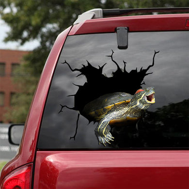 [ld0174-snf-lad]-red-eared-slider-crack-car-sticker-sea-animals-lover