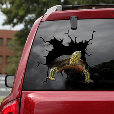 [ld0175-snf-lad]-western-painted-turtle-crack-car-sticker-sea-animals-lover