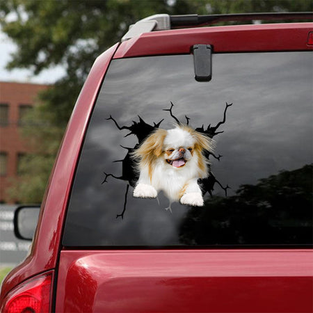 [ld0707-snf-lad]-japanese-chin-crack-car-sticker-dogs-lover