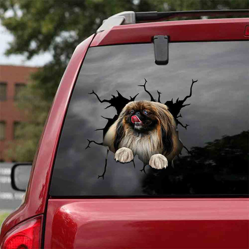 [ld0557-snf-lad]-pekingese-crack-car-sticker-dogs-lover