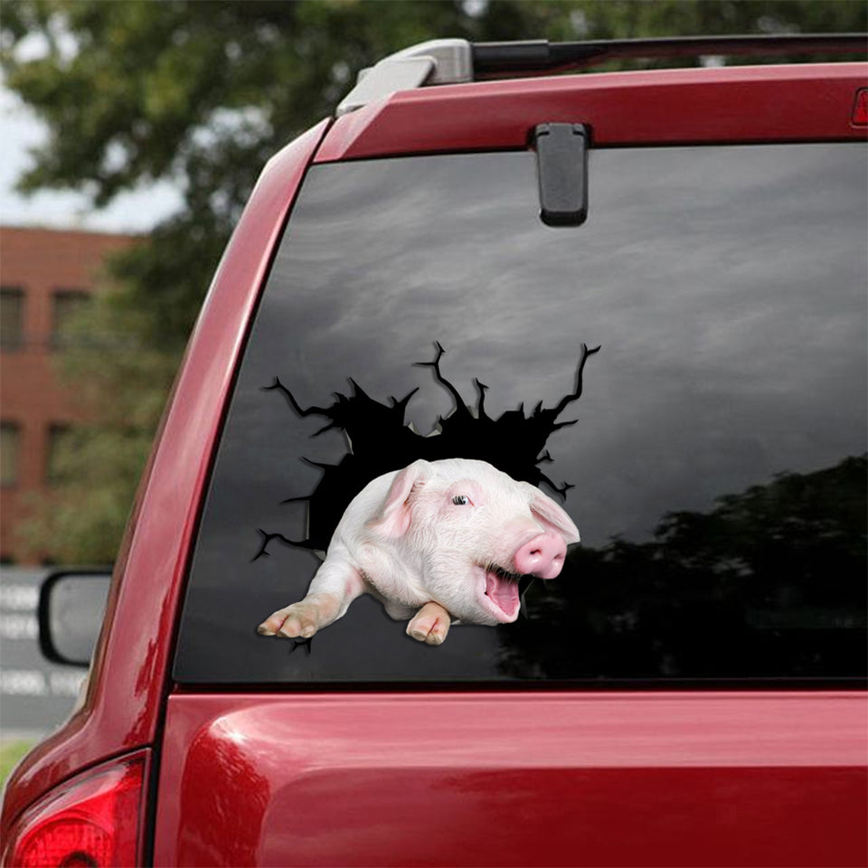 [sk1231-snf-tpa]-white-pig-crack-sticker-cattle-lover