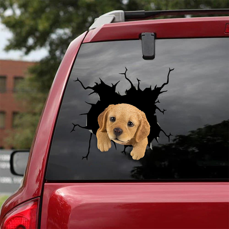 [sk0386-snf-tnt] Cute Labrador Crack Car Sticker Puppies Lover - Camellia Print