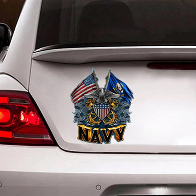 [sk0392-snf-tnt] Navy Veterant Car Sticker - Camellia Print