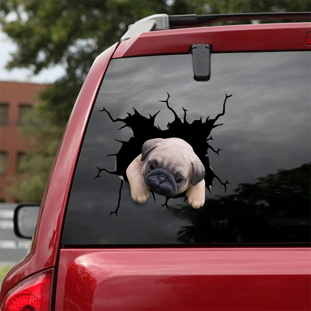 [sk0385-snf-tnt] Funny Pug Crack Car Sticker Dogs Lover - Camellia Print