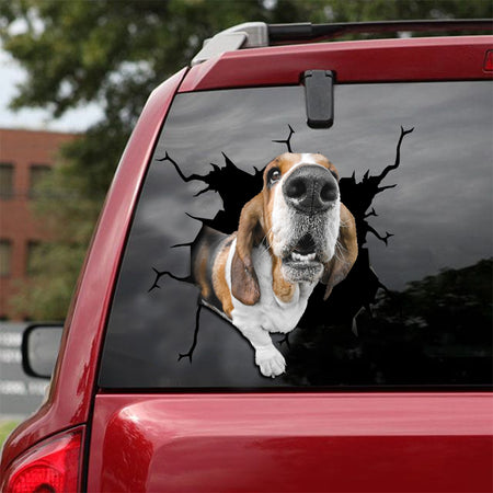 [ld0227-snf-lad]-basset-hound-crack-car-sticker-dogs-lover