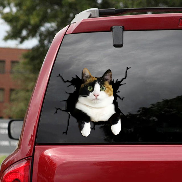 [sk1596-snf-tpa]-calico-cat-crack-car-sticker-cats-lover