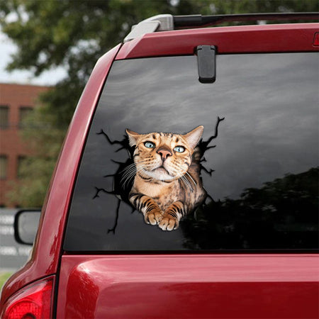 [th0119-snf-tpa]-bengal-cat-crack-car-sticker-cats-lover
