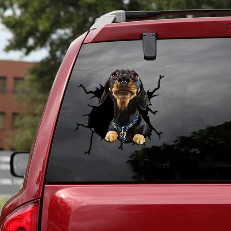 [th0570-snf-tpa]-dachshund-crack-car-sticker-dogs-lover