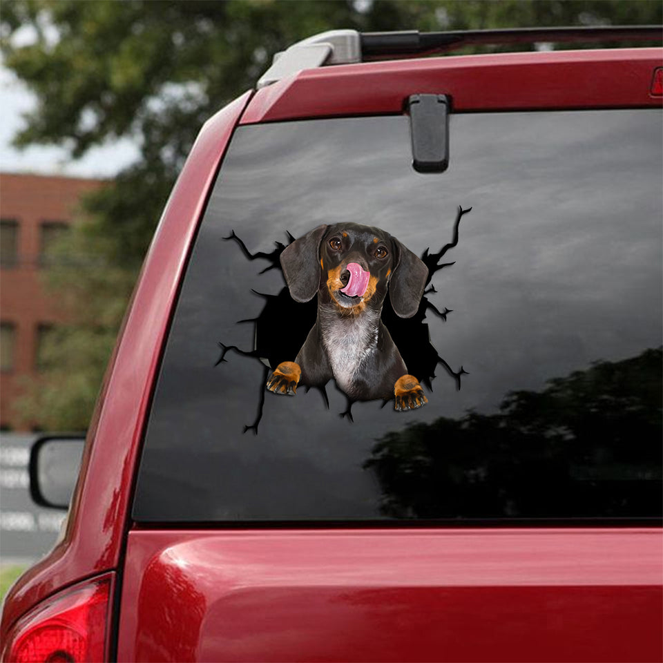 [th0572-snf-tpa]-dachshund-crack-car-sticker-dogs-lover