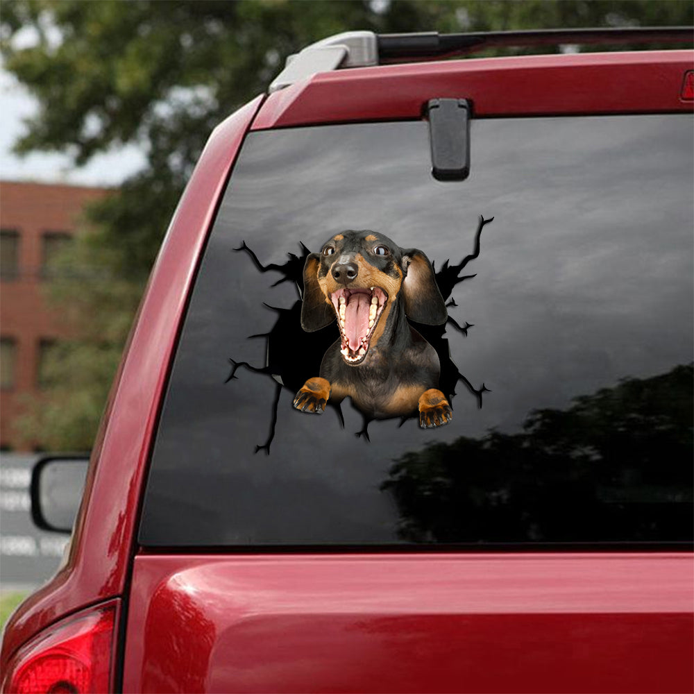 [th0573-snf-tpa]-dachshund-crack-car-sticker-dogs-lover