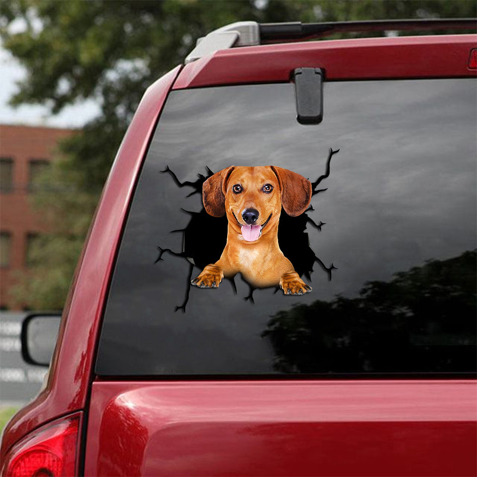 [th0575-snf-tpa]-dachshund-crack-car-sticker-dogs-lover