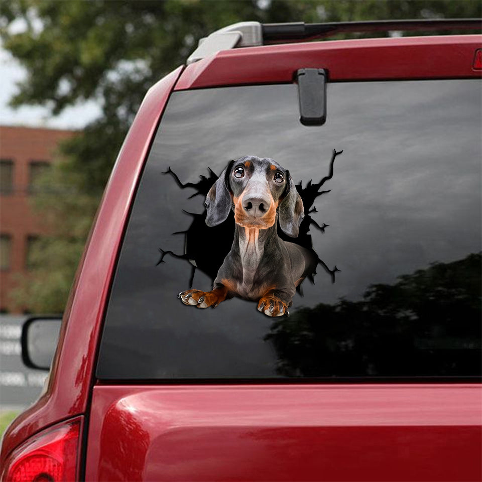 [th0576-snf-tpa]-dachshund-crack-car-sticker-dogs-lover
