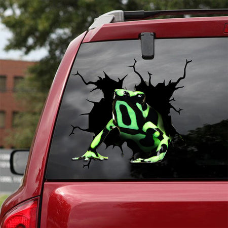 [ld0242-snf-lad]-green-and-black-dart-frog-crack-car-sticker-